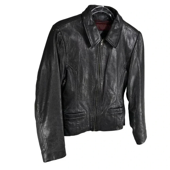 FIRST Genuine Leather VTG Women S Black Moto Biker Jacket Removable Liner Grunge - Picture 6 of 16